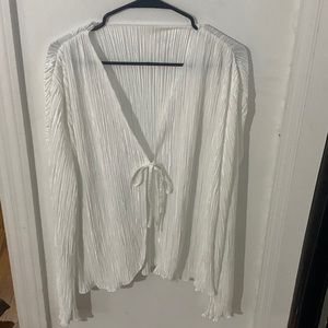 Pleat tie front long sleeve top